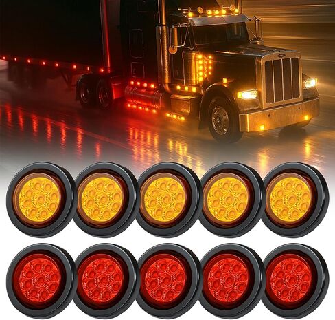 MADCATZ 2Pcs of 2 Inch Round Red LED Marker Lights 9LEDs Reflectors w/Rubber Grommet and 2 Prong Pigtail Seal Waterproof 12V for Truck Trailer RV Van Boat (Pack of 2) in Saudi Arabia
