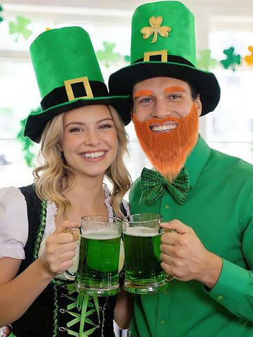 عبوة من قطعتين من قبعة القديس باتريك لبريشون مع لحية الجني الأيرلندية باللون الأخضر البرسيم قبعة للبالغين قبعة عيد القديس باتريك المفضلة للحفلات التنكرية in Kuwait