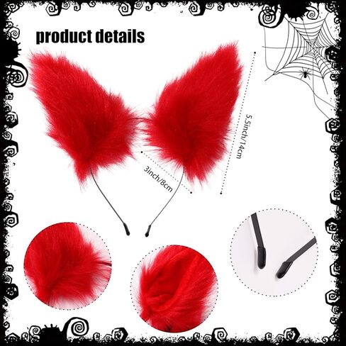 4pcs Fox Costume Set Red Fox Ears and Fluffy Tail with Blue Arm & Leg Warmers Halloween Cosplay Costume Accessories in Saudi Arabia