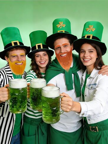 عبوة من قطعتين من قبعة القديس باتريك لبريشون مع لحية الجني الأيرلندية باللون الأخضر البرسيم قبعة للبالغين قبعة عيد القديس باتريك المفضلة للحفلات التنكرية in Kuwait