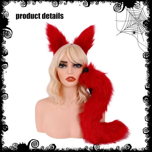 4pcs Fox Costume Set Red Fox Ears and Fluffy Tail with Blue Arm & Leg Warmers Halloween Cosplay Costume Accessories in Saudi Arabia