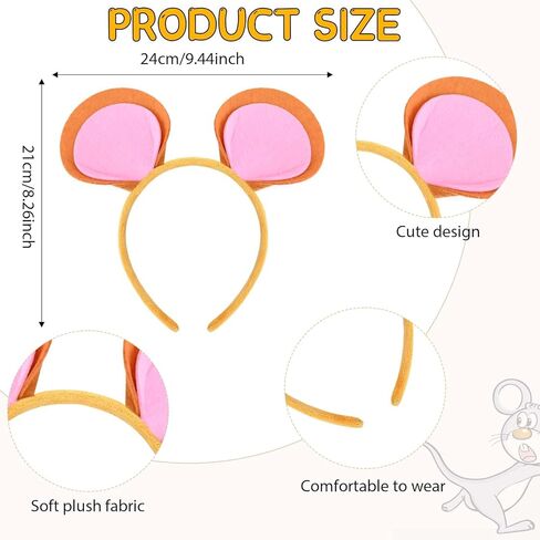 3 Pcs Chipmunk Aardvark Costume Set Including Pink Brown Ears Headband White Collar Black Nerd Glasses Book Character Costume for Men Women World Book Day Cosplay Party Supplies in Kuwait