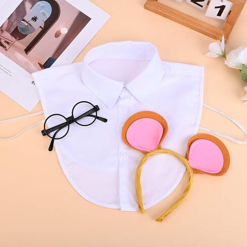 3 Pcs Chipmunk Aardvark Costume Set Including Pink Brown Ears Headband White Collar Black Nerd Glasses Book Character Costume for Men Women World Book Day Cosplay Party Supplies in Kuwait