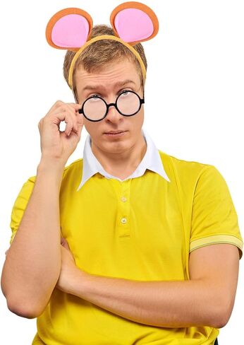 3 Pcs Chipmunk Aardvark Costume Set Including Pink Brown Ears Headband White Collar Black Nerd Glasses Book Character Costume for Men Women World Book Day Cosplay Party Supplies in Kuwait