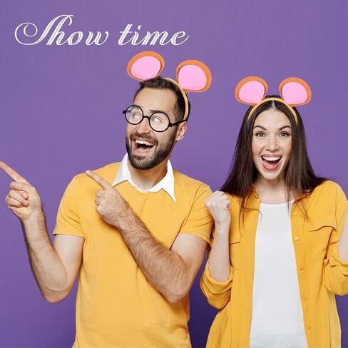 3 Pcs Chipmunk Aardvark Costume Set Including Pink Brown Ears Headband White Collar Black Nerd Glasses Book Character Costume for Men Women World Book Day Cosplay Party Supplies in Kuwait