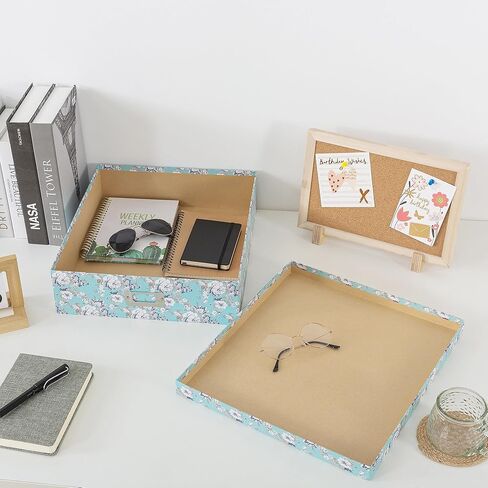 Soul & Lane Photo Storage Box with Lid, 14.8 × 13.0 × 3.7 Inches, Floral Keepsake Memory Organizer, Cardboard Storage for Photo Albums, Scrapbooks, Artwork, Stationary, Memorabilia, Blue Cottage in Saudi Arabia