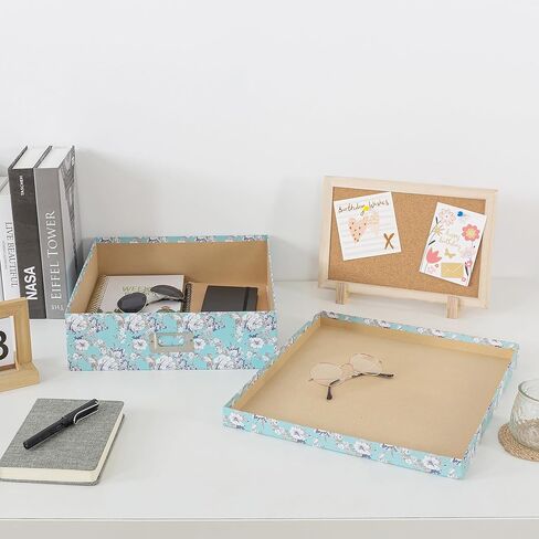 Soul & Lane Photo Storage Box with Lid, 14.8 × 13.0 × 3.7 Inches, Floral Keepsake Memory Organizer, Cardboard Storage for Photo Albums, Scrapbooks, Artwork, Stationary, Memorabilia, Blue Cottage in Saudi Arabia