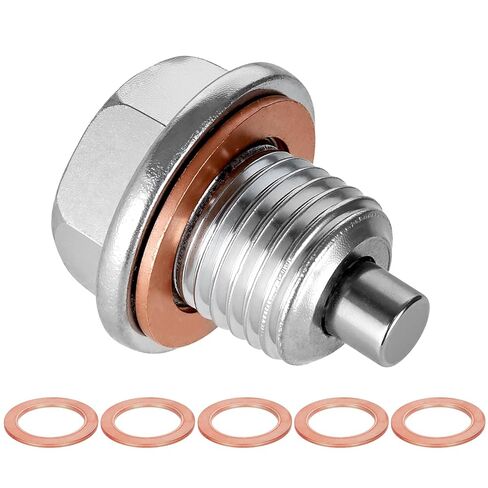 M14x1.5 Magnetic Oil Drain Plug, Stainless Steel Oil Pan Drain Plug with 5Pcs Copper Crush Washer, Strong Magnetic Oil Pan Drain Bolt, Universal Leak-Proof Replacement Fits Most Cars Motorcycles Boats in Kuwait