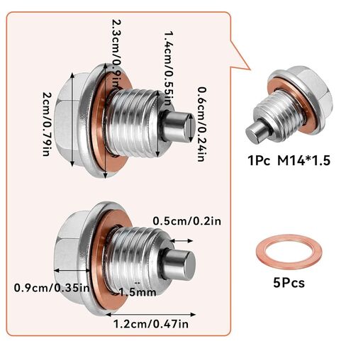 M14x1.5 Magnetic Oil Drain Plug, Stainless Steel Oil Pan Drain Plug with 5Pcs Copper Crush Washer, Strong Magnetic Oil Pan Drain Bolt, Universal Leak-Proof Replacement Fits Most Cars Motorcycles Boats in Kuwait