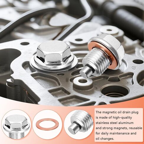 M14x1.5 Magnetic Oil Drain Plug, Stainless Steel Oil Pan Drain Plug with 5Pcs Copper Crush Washer, Strong Magnetic Oil Pan Drain Bolt, Universal Leak-Proof Replacement Fits Most Cars Motorcycles Boats in Kuwait
