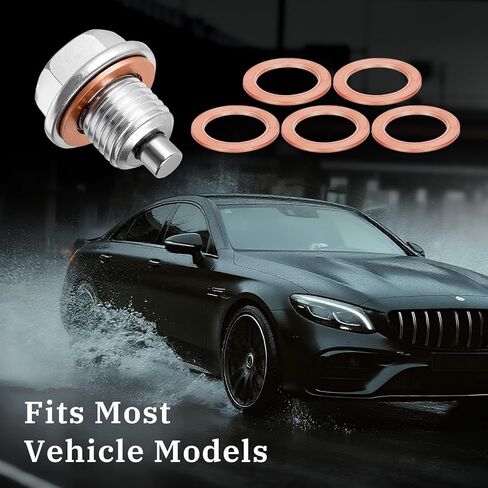 M14x1.5 Magnetic Oil Drain Plug, Stainless Steel Oil Pan Drain Plug with 5Pcs Copper Crush Washer, Strong Magnetic Oil Pan Drain Bolt, Universal Leak-Proof Replacement Fits Most Cars Motorcycles Boats in Kuwait