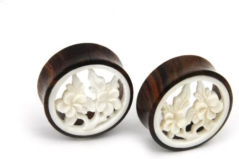 زوج JewelryVolt مزدوج من خشب Sawo المتوهج والزهور المتفتحة ومقاييس سدادة الأذن in Kuwait