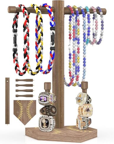 Upgrade Wooden Baseball or Softball Drip Necklace Organizer Ring Holder Display,Sports Championship Ring Display Holder,Baseball Softball Drip Necklace Holder Jewelry Organizer Display Gift in Saudi Arabia
