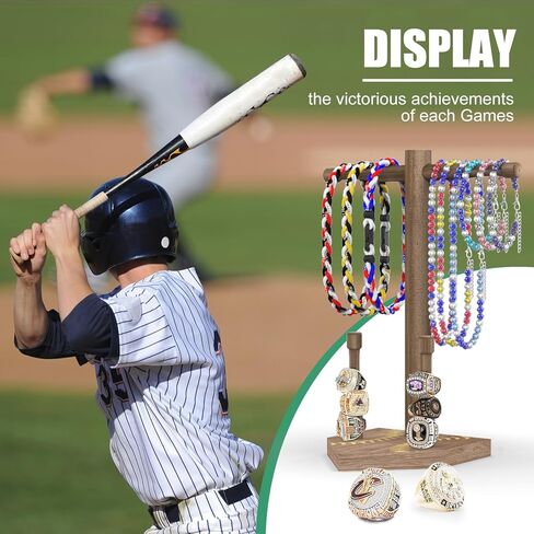 Upgrade Wooden Baseball or Softball Drip Necklace Organizer Ring Holder Display,Sports Championship Ring Display Holder,Baseball Softball Drip Necklace Holder Jewelry Organizer Display Gift in Saudi Arabia