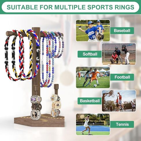 Upgrade Wooden Baseball or Softball Drip Necklace Organizer Ring Holder Display,Sports Championship Ring Display Holder,Baseball Softball Drip Necklace Holder Jewelry Organizer Display Gift in Saudi Arabia
