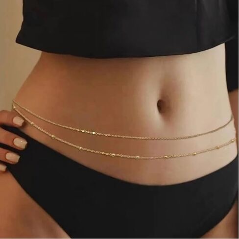 Gold Belly Chain Waist Chains for Women Sexy Bikini Waist Beads Body Chain Belt Summer Beach Jewelry Rave Accessories Stainless Steel Boho Body Jewelry Gifts in Kuwait
