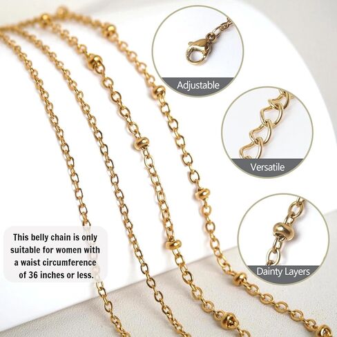 Gold Belly Chain Waist Chains for Women Sexy Bikini Waist Beads Body Chain Belt Summer Beach Jewelry Rave Accessories Stainless Steel Boho Body Jewelry Gifts in Kuwait