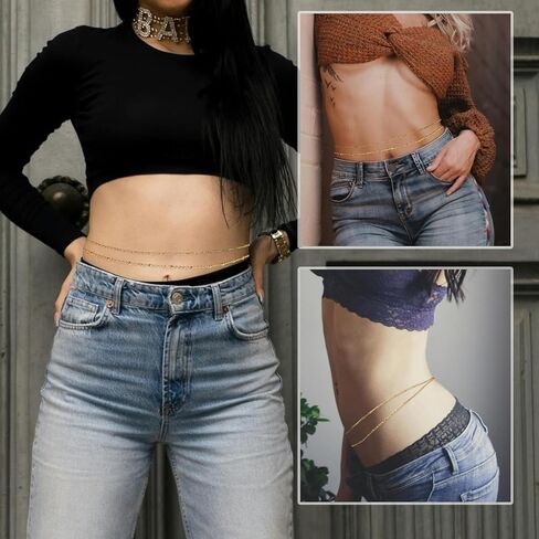 Gold Belly Chain Waist Chains for Women Sexy Bikini Waist Beads Body Chain Belt Summer Beach Jewelry Rave Accessories Stainless Steel Boho Body Jewelry Gifts in Kuwait