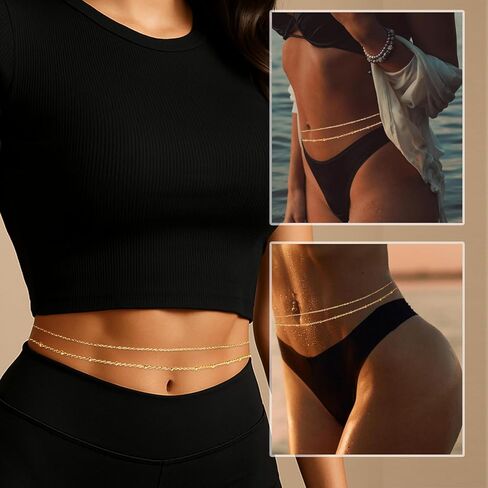 Gold Belly Chain Waist Chains for Women Sexy Bikini Waist Beads Body Chain Belt Summer Beach Jewelry Rave Accessories Stainless Steel Boho Body Jewelry Gifts in Kuwait