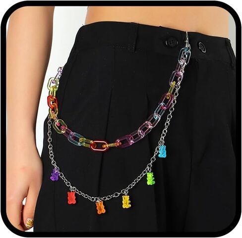 Ursumy Pants Jean Chain Heart Pocket Trousers Body Chain for Men and Women Cute Colorful Pants Jean Layered Keychain Girls in Saudi Arabia