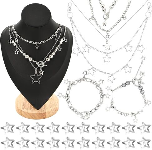 Y2k Accessories Set Included Star Y2k Silver Necklace Grunge Layered Necklace Hip Hop Pants Chain 20pcs Star Hair Clip for Women Birthday Party Holiday Gifts in Saudi Arabia
