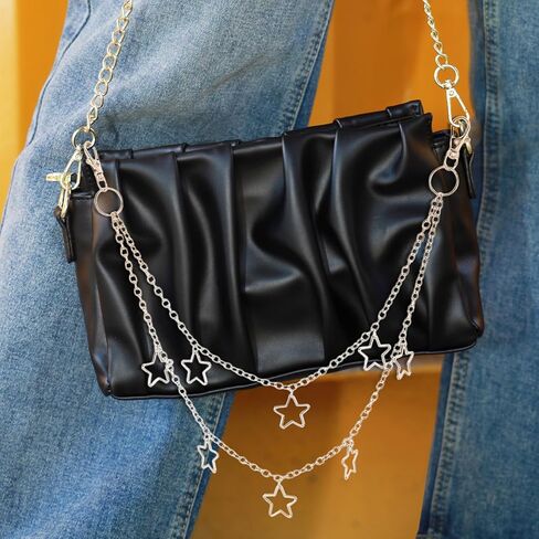 Y2k Accessories Set Included Star Y2k Silver Necklace Grunge Layered Necklace Hip Hop Pants Chain 20pcs Star Hair Clip for Women Birthday Party Holiday Gifts in Saudi Arabia