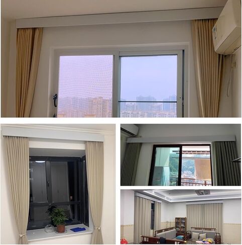 70cm-600cm Double Curtain Track System - Ceiling/Wall Mount, Silent Sliding Double Track with Valance Rod, Smooth Operation Curtain Rail, White, 70cm/2.30ft in Saudi Arabia