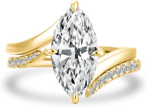 3 Carat Marquise Wedding Ring Set for Women,925 Sterling Silver 4 Prong Engagement Ring with Unique Wave Open Matching Wedding Band Bridal Set for Travel,Daily in Saudi Arabia