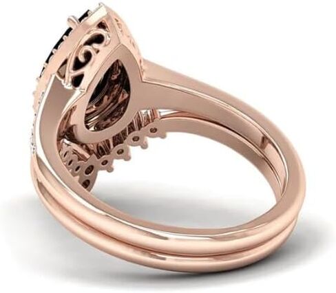 مجموعة خواتم خطوبة من الألماس الأسود على شكل كمثرى 3 قيراط للنساء | تخريمية خمر العتيقة هالة خاتم الزواج | مجوهرات مويسانيتي/أونيكس مصنوعة يدويًا | خاتم الذكرى الفضية/الذهبية لها/الهدايا in Kuwait