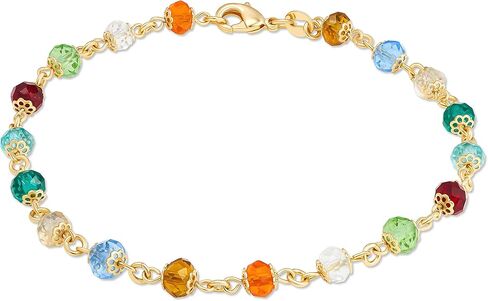 Barzel 18K Gold Plated Brass Crystal Beaded Rainbow Ankle Bracelet Anklet, 10 Inches (Made In Brazil) in Saudi Arabia