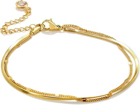 Stackable Anklets Bracelets for Women 14k Real Gold Plated Layered Ankle Bracelets, Adjustable Chain Waterproof Hypoallergenic Non-Tarnish Dainty Body Jewelry Elegant Gifts in Saudi Arabia
