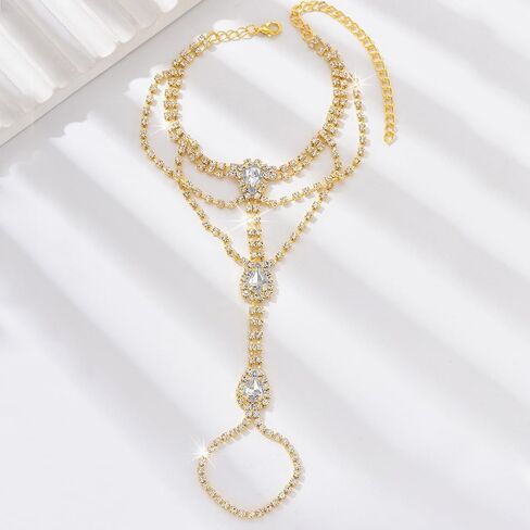 Xerling Crystal Women Ankle Bracelets with Toe Ring Bridal Foot Chain Rhinestones Brides Foot Jewelry for Beach Lawn Wedding Barefoot Anklets 1Pcs in Saudi Arabia
