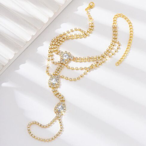 Xerling Crystal Women Ankle Bracelets with Toe Ring Bridal Foot Chain Rhinestones Brides Foot Jewelry for Beach Lawn Wedding Barefoot Anklets 1Pcs in Saudi Arabia