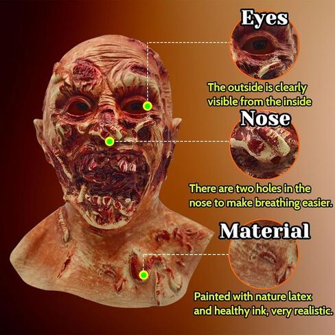 قناع رأس وحش زومبي بيو مونستر المخيف مع أسنان حادة، قناع الهالوين للكبار للرعب المسكون بالمنزل والحفلات التنكرية in Kuwait