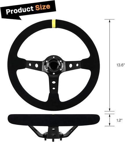 13.6" Universal Suede Steering Wheel Deep Dish Racing Steering Wheel 6 Bolts with Horn Button for Race/Rally/Motorsport/Car Sim Driving,Yellow Positioning Line in Saudi Arabia