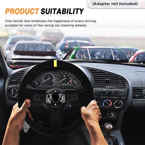 13.6" Universal Suede Steering Wheel Deep Dish Racing Steering Wheel 6 Bolts with Horn Button for Race/Rally/Motorsport/Car Sim Driving,Yellow Positioning Line in Saudi Arabia