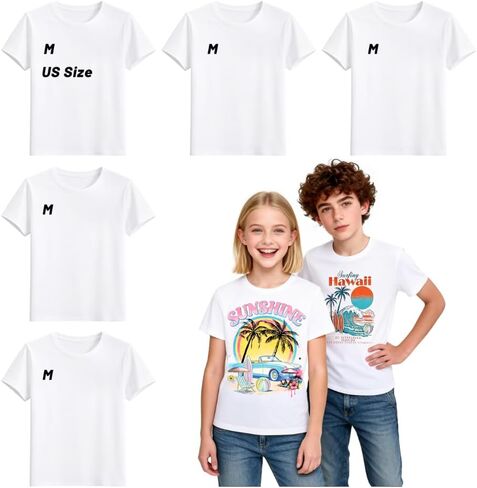 Joyclub 5 Pack Youth Sublimation Blank T Shirts White Polyester Crew Neck Short Sleeve for Heat Transfer Team Ages 8-14 in Saudi Arabia