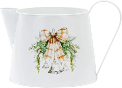 إبريق معدني منقوش للعطلات من Napco - وعاء زراعة عيد الميلاد المزخرف بطول 15.24 سم، مزهرية زهور بيضاء على طراز المزرعة لديكور المنزل الاحتفالي in Kuwait