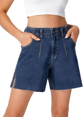 roswear Women's Jean Shorts Stretch Wide Leg with Slit Hem in Saudi Arabia