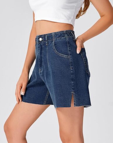 شورت جينز نسائي من roswear يمتد بأرجل واسعة مع حاشية مشقوقة in Kuwait