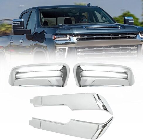 Chrome Towing Top and Side Clip-On Mirror Covers, ABS Tow Mirror Caps, Driver Side Door Mirror Housing Lower and Upper Cover Replacement for Chevy Silverado 2020-2024 in Saudi Arabia
