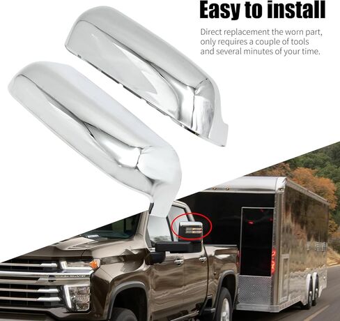 Chrome Towing Top and Side Clip-On Mirror Covers, ABS Tow Mirror Caps, Driver Side Door Mirror Housing Lower and Upper Cover Replacement for Chevy Silverado 2020-2024 in Saudi Arabia