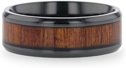 Pikka Black Titanium With Koa Wood Inlay And Bevels - 8mm in Saudi Arabia