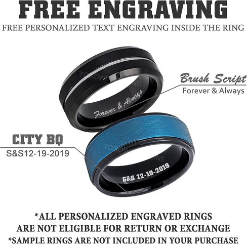 0.21ct Blue Diamond 3-Stone Tungsten Ring - April Birthstone - 8MM Two-Tone Black-Plated Grey Hammered Center Stepped Edge Comfort Fit Unisex Wedding Anniversary Band in Kuwait