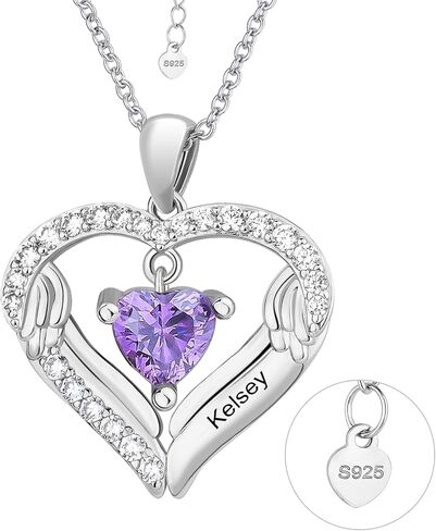 925 Sterling Silver Birthstone Necklace for Mothers with 1-6 Names Personalized Mother Necklace for Women Custom Heart Pendant Necklace for Mom Grandma in Saudi Arabia