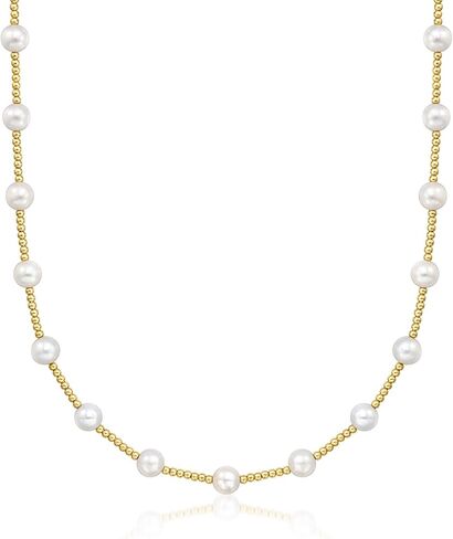 Ross-Simons 6-7mm Cultured Pearl Beaded Station Necklace in 14kt Yellow Gold in Saudi Arabia