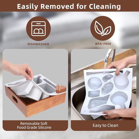 Couch Cup Holder Tray, Soft Silicone Wooden Couch Caddy with Carrying Handle, Sofa Cup Holder for Bed Car Beach Organizer, Anti-Spill Sofa Cup Holder for Snacks Beverage Remote (Brown) in Saudi Arabia