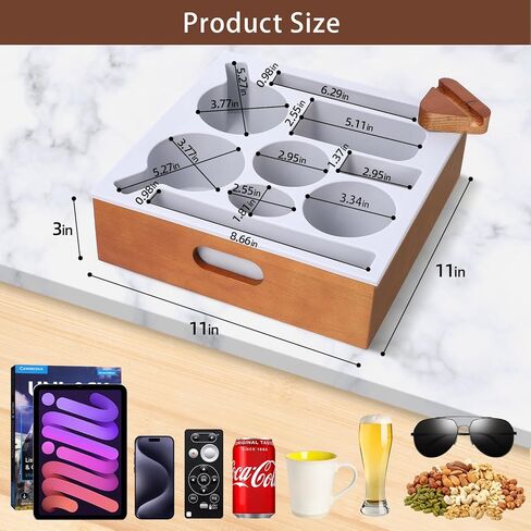 صينية حامل أكواب الأريكة، علبة أريكة خشبية من السيليكون الناعم مع مقبض للحمل، حامل أكواب الأريكة لمنظم السرير والسيارة على الشاطئ، حامل أكواب الأريكة مضاد للانسكاب للوجبات الخفيفة والمشروبات عن بعد (بني) in Kuwait