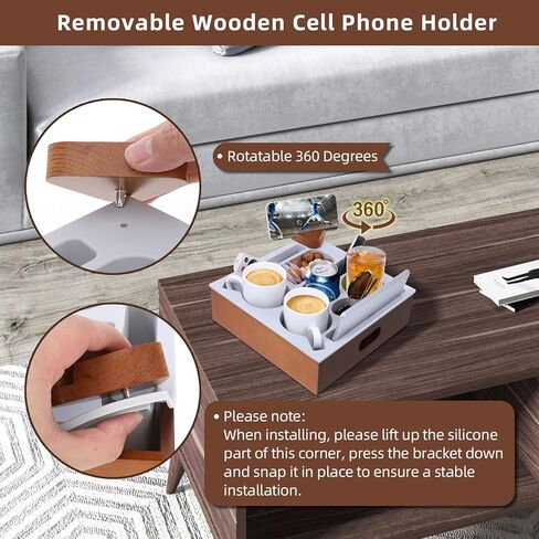 صينية حامل أكواب الأريكة، علبة أريكة خشبية من السيليكون الناعم مع مقبض للحمل، حامل أكواب الأريكة لمنظم السرير والسيارة على الشاطئ، حامل أكواب الأريكة مضاد للانسكاب للوجبات الخفيفة والمشروبات عن بعد (بني) in Kuwait