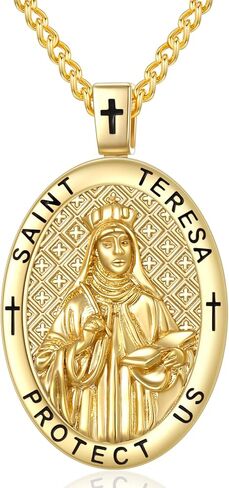 14K الذهب ميداليات شفيع القديس للرجال قلادة قلادة هدايا عيد ميلاد الدينية الكاثوليكية للرجال مع 2.5 مللي متر 22 "+ 2" رولو سلسلة in Kuwait